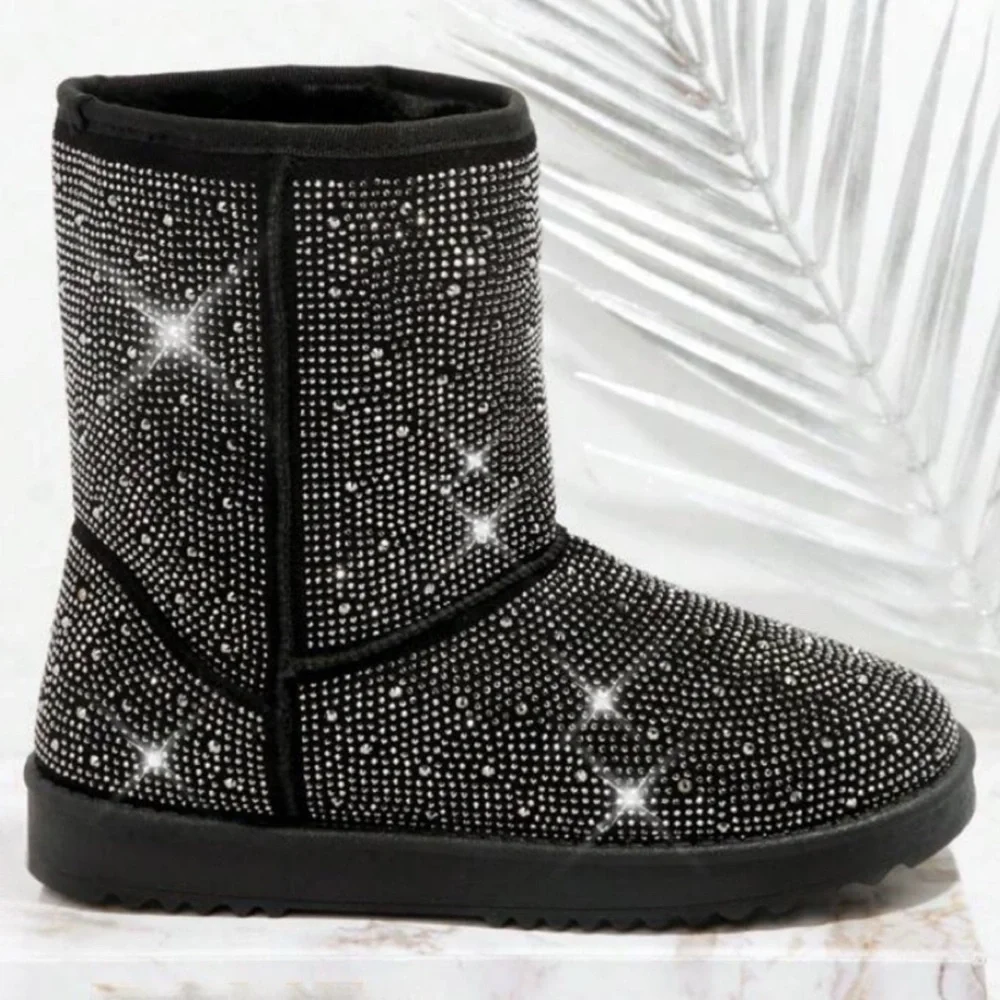 Kids Black Rhinestone Cozy boots
